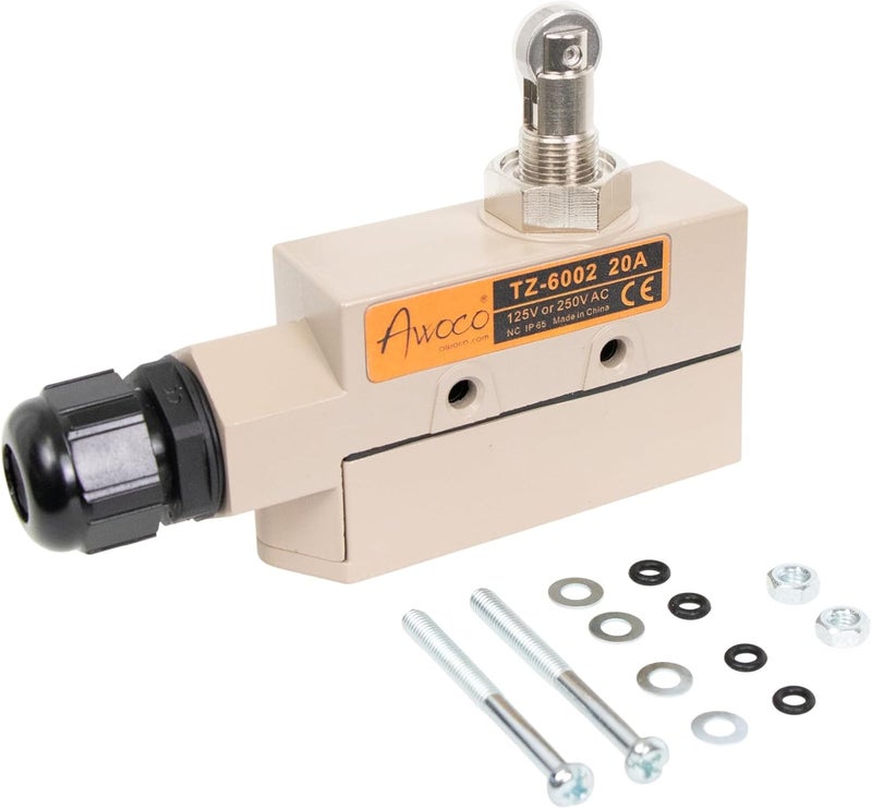 Awoco Heavy Duty Commercial Door Micro Switch with Parallel Roller Plunger for Sliding Doors/Windows for Air Curtains, 250V 20A IP 65 Limit Switch Type NO and Type NC (TZ-6002-20A) - Image 1